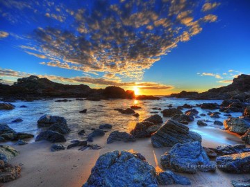  sunrise Art - Rocks on Seashore Sunrise Seascape Painting from Photos to Art